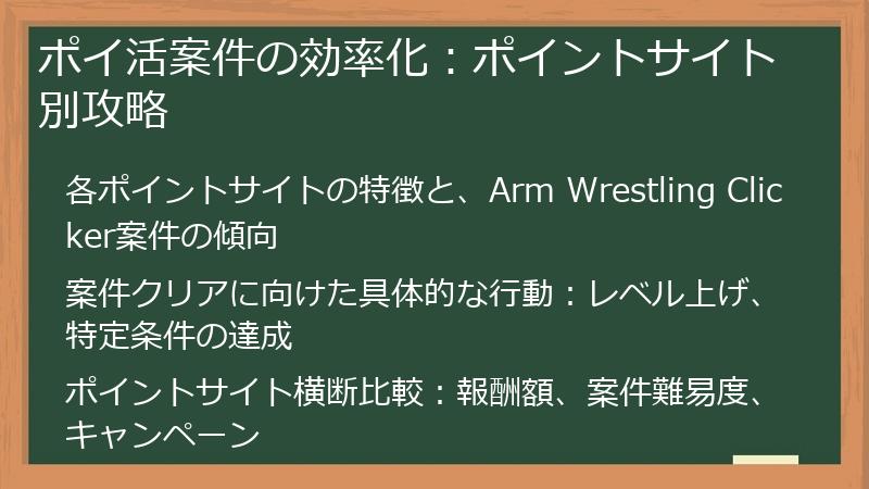 ポイ活案件の効率化：ポイントサイト別攻略