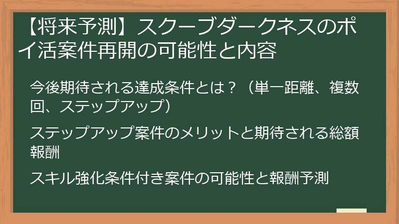 【将来予測】スクーブダークネスのポイ活案件再開の可能性と内容