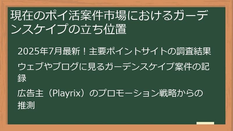 現在のポイ活案件市場におけるガーデンスケイプの立ち位置