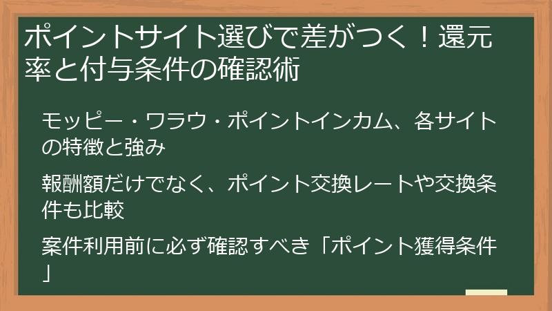 ポイントサイト選びで差がつく！還元率と付与条件の確認術