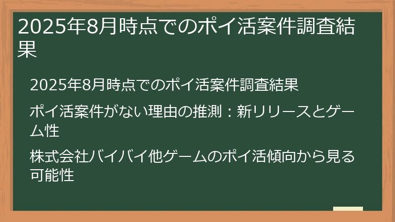 2025年8月時点でのポイ活案件調査結果
