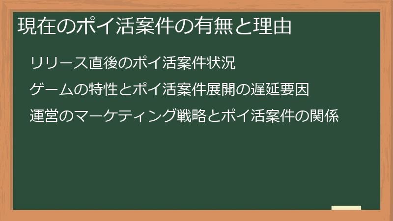 現在のポイ活案件の有無と理由