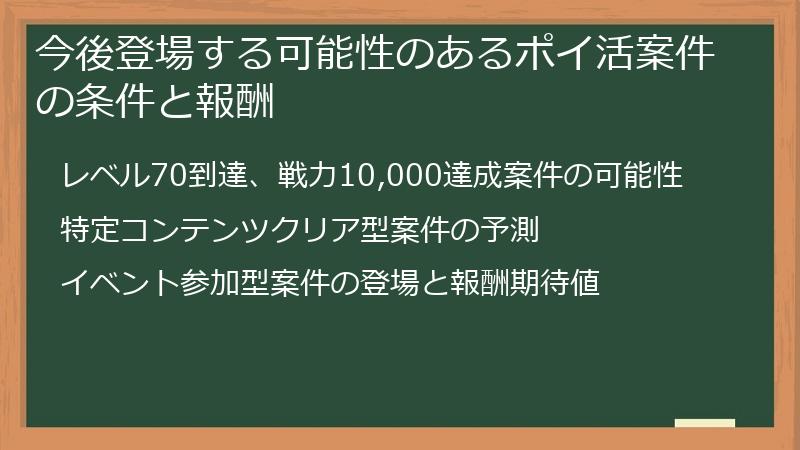 今後登場する可能性のあるポイ活案件の条件と報酬