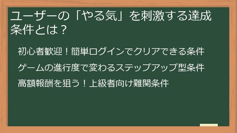 ユーザーの「やる気」を刺激する達成条件とは？
