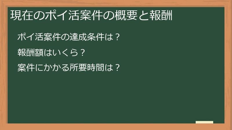 現在のポイ活案件の概要と報酬