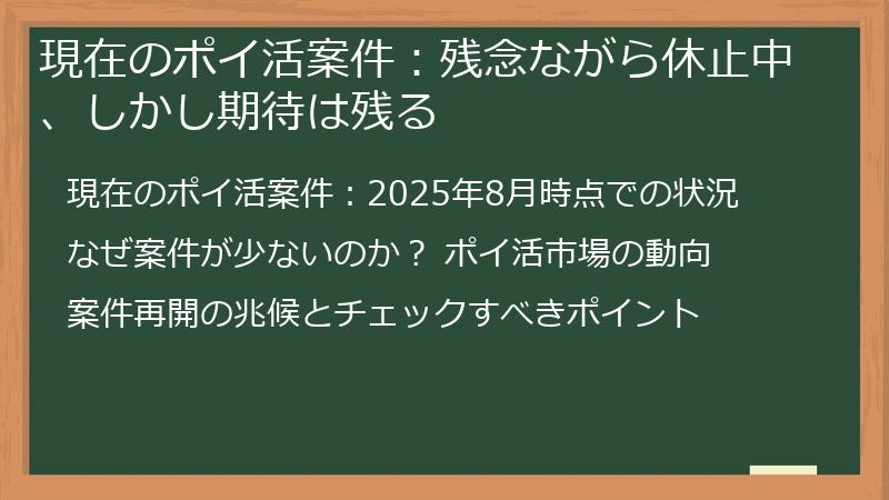 現在のポイ活案件：残念ながら休止中、しかし期待は残る