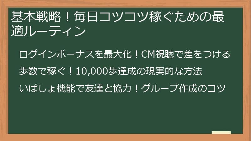 基本戦略！毎日コツコツ稼ぐための最適ルーティン