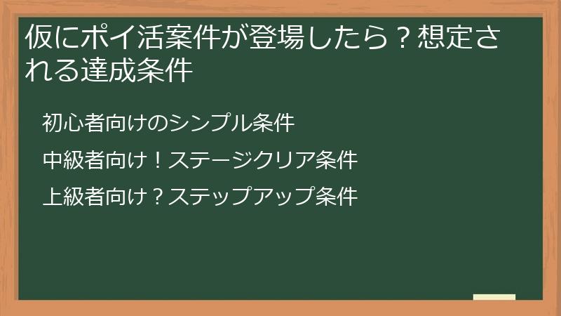 仮にポイ活案件が登場したら？想定される達成条件