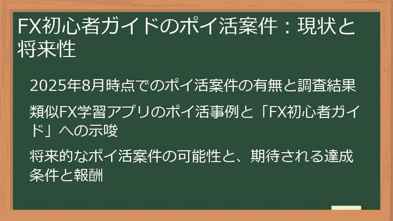 FX初心者ガイドのポイ活案件：現状と将来性