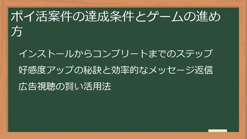 ポイ活案件の達成条件とゲームの進め方