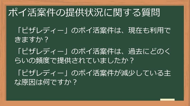 ポイ活案件の提供状況に関する質問