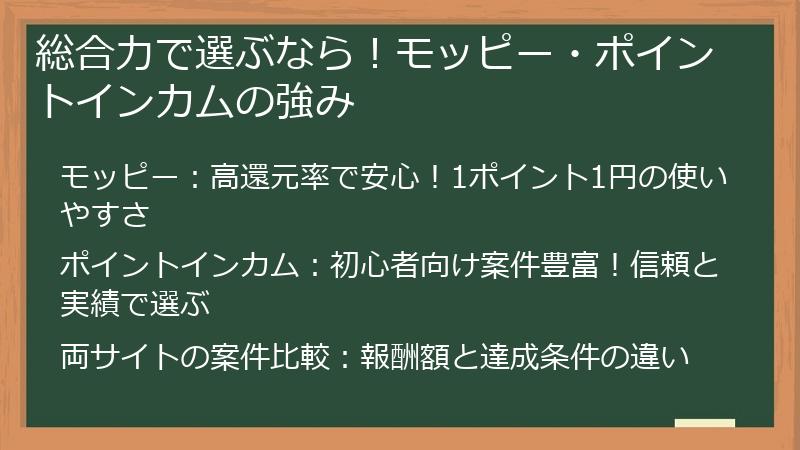 総合力で選ぶなら！モッピー・ポイントインカムの強み
