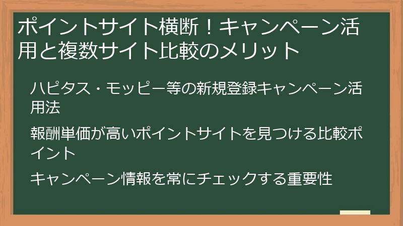 ポイントサイト横断！キャンペーン活用と複数サイト比較のメリット