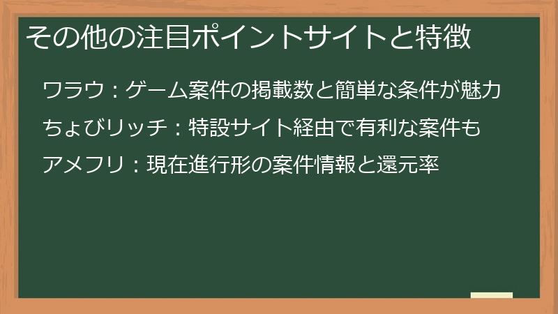 その他の注目ポイントサイトと特徴