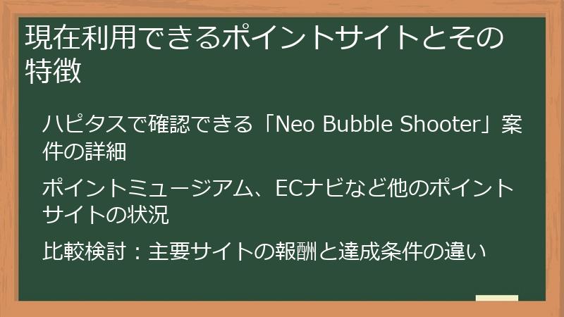 現在利用できるポイントサイトとその特徴