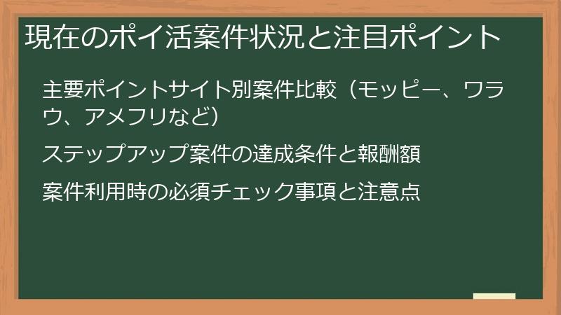 現在のポイ活案件状況と注目ポイント