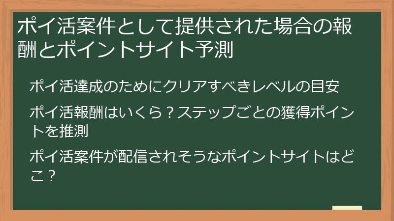 ポイ活案件として提供された場合の報酬とポイントサイト予測