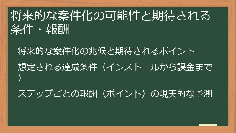将来的な案件化の可能性と期待される条件・報酬