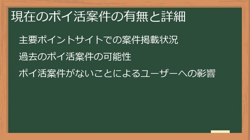 現在のポイ活案件の有無と詳細