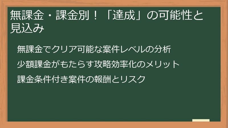 無課金・課金別！「達成」の可能性と見込み