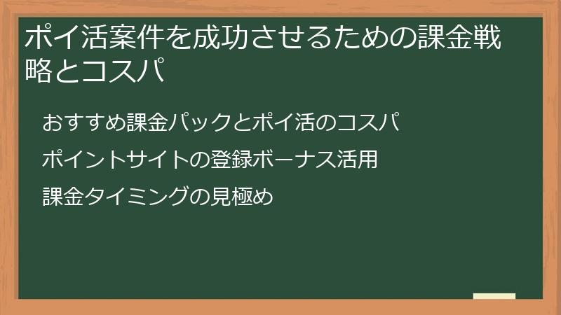 ポイ活案件を成功させるための課金戦略とコスパ