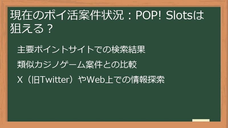 現在のポイ活案件状況：POP! Slotsは狙える？