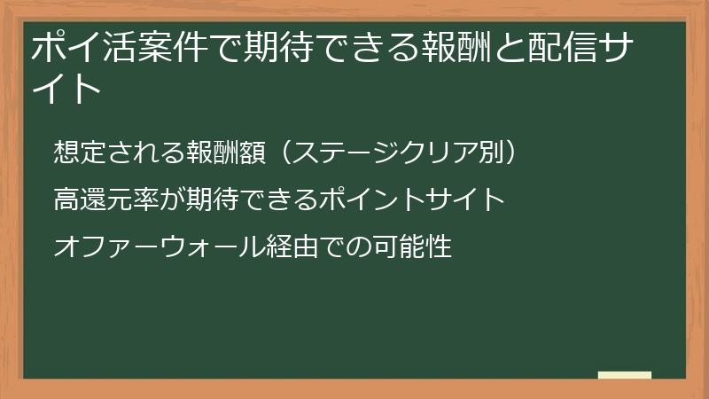 ポイ活案件で期待できる報酬と配信サイト