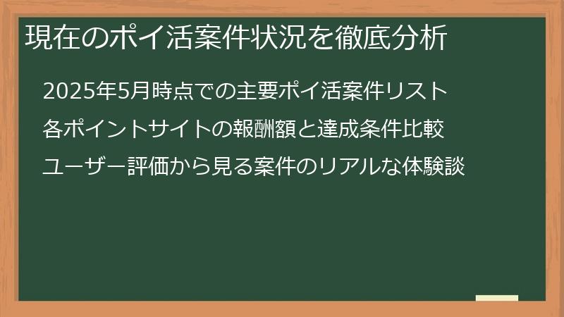 現在のポイ活案件状況を徹底分析