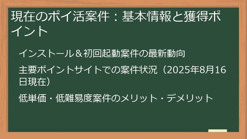 現在のポイ活案件：基本情報と獲得ポイント