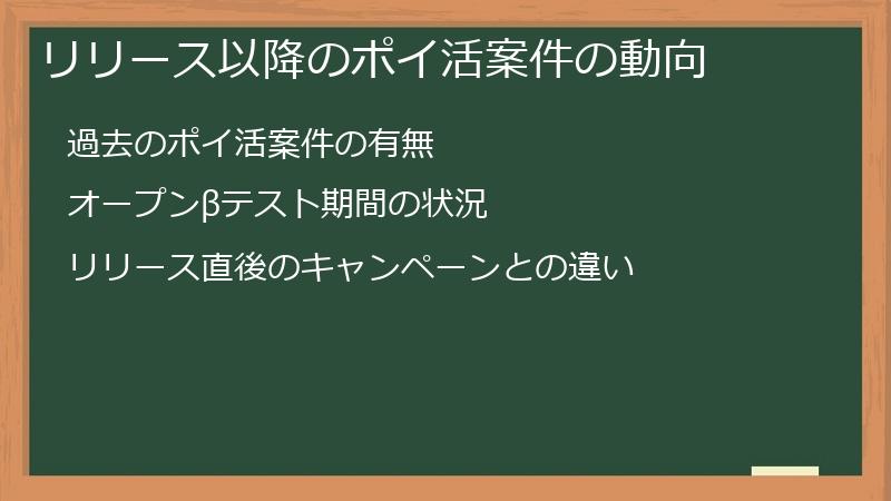 リリース以降のポイ活案件の動向