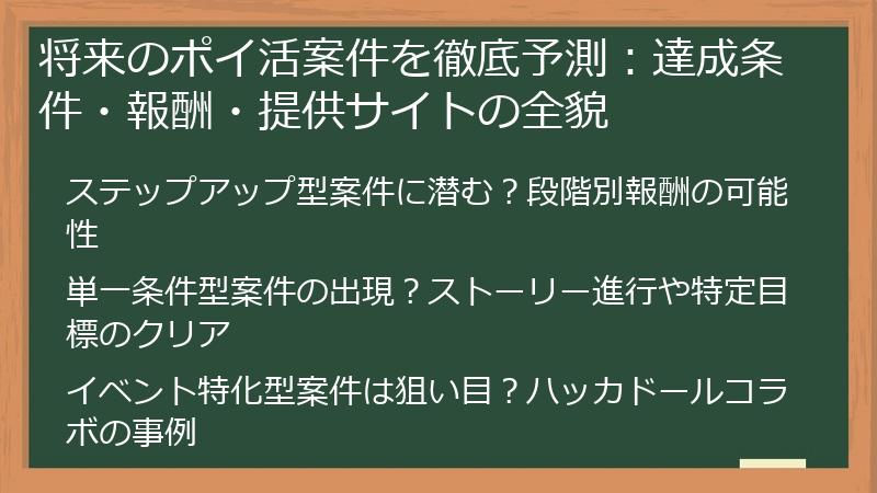 将来のポイ活案件を徹底予測：達成条件・報酬・提供サイトの全貌