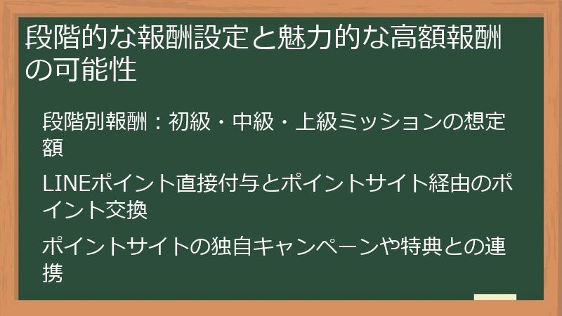 段階的な報酬設定と魅力的な高額報酬の可能性