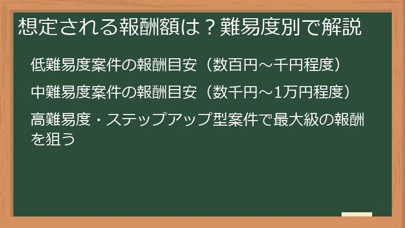 想定される報酬額は？難易度別で解説