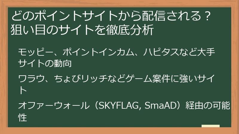 どのポイントサイトから配信される？狙い目のサイトを徹底分析