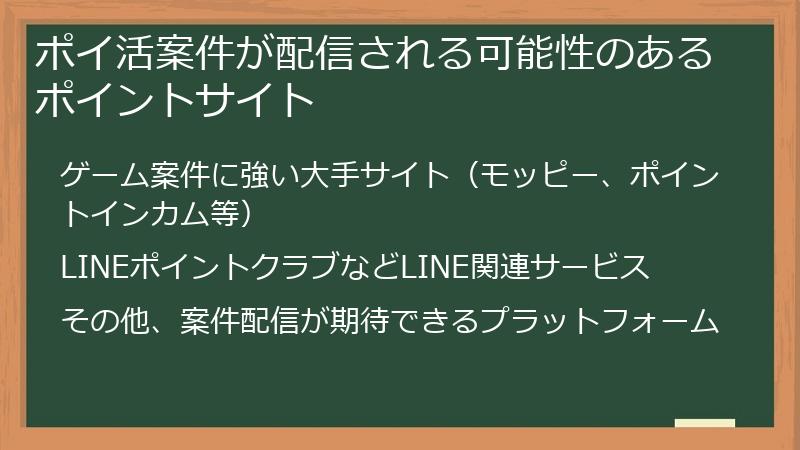 ポイ活案件が配信される可能性のあるポイントサイト