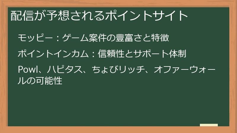 配信が予想されるポイントサイト