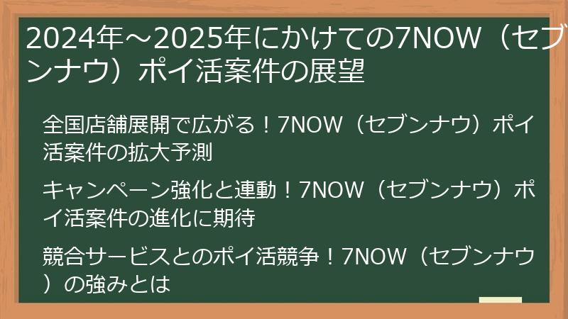 2024年～2025年にかけての7NOW（セブンナウ）ポイ活案件の展望
