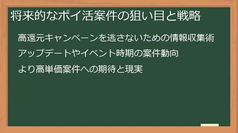 将来的なポイ活案件の狙い目と戦略