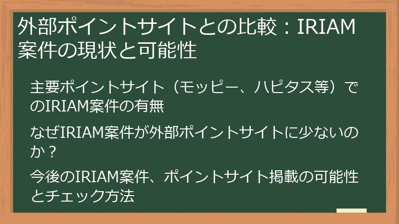 外部ポイントサイトとの比較：IRIAM案件の現状と可能性