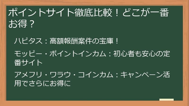 ポイントサイト徹底比較！どこが一番お得？