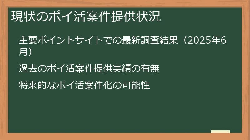 現状のポイ活案件提供状況