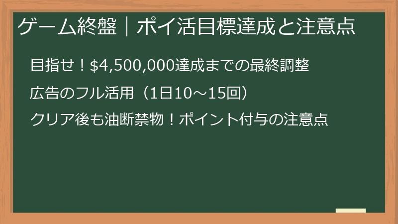 ゲーム終盤｜ポイ活目標達成と注意点