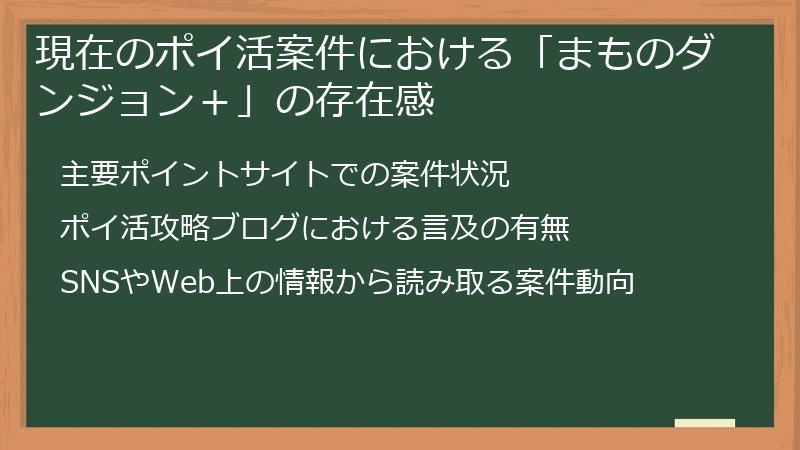現在のポイ活案件における「まものダンジョン＋」の存在感