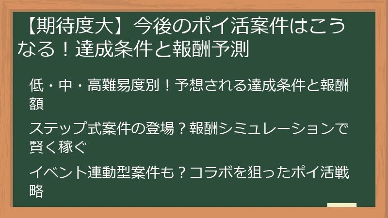 【期待度大】今後のポイ活案件はこうなる！達成条件と報酬予測