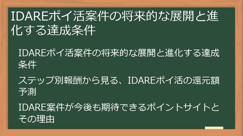 IDAREポイ活案件の将来的な展開と進化する達成条件
