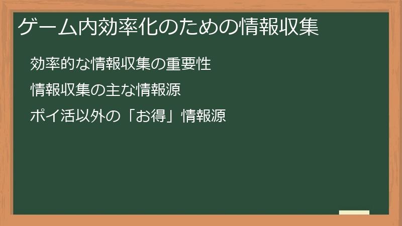 ゲーム内効率化のための情報収集