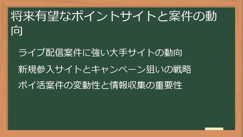 将来有望なポイントサイトと案件の動向