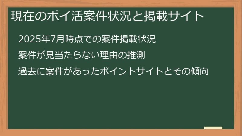 現在のポイ活案件状況と掲載サイト