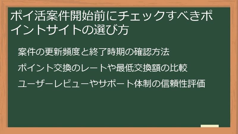 ポイ活案件開始前にチェックすべきポイントサイトの選び方