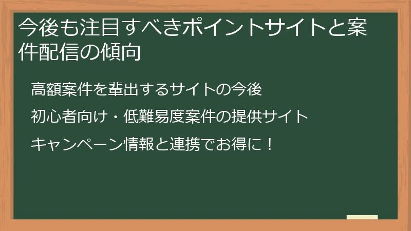 今後も注目すべきポイントサイトと案件配信の傾向